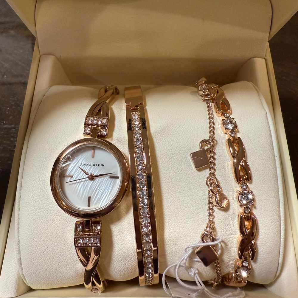Anne Klein Rose Gold Watch and Bracelet Trio